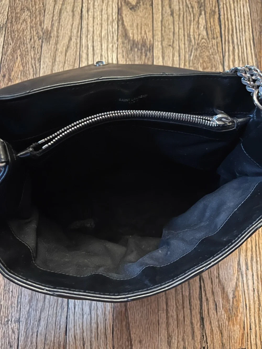 Saint Laurent Black Quilted Chevron Leather Shoulder Bag with Silver YSL Logo - Picture 7 of 8